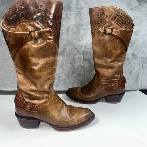 Red Hawk Shoes - Red Hawk Austria vintage tan floral leather boots